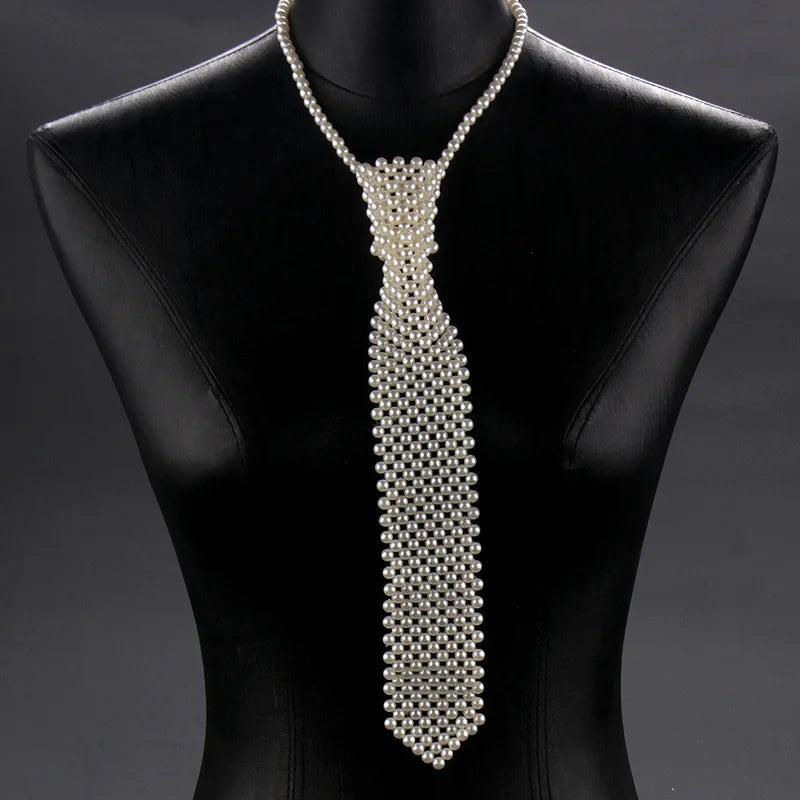 Popular pearl tie fashion trend style boys and girls temperament clothing pure handmade beaded bow tie